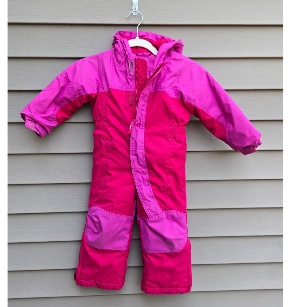 LL Bean Kids Pink Insulated Snow Suit Grow Cuffs One Piece Ski Suit 2T